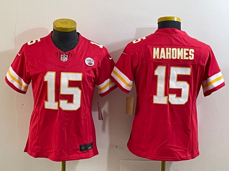 Youth Kansas City Chiefs #15 Mahomes Red three generations 2025 Nike Vapor Limited NFL Jersey style 1